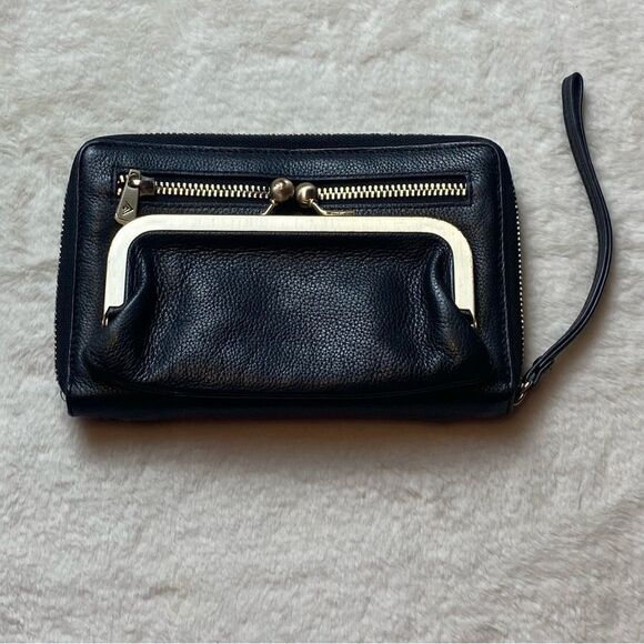 Silpada Zip Around Wristlet Black Leather With Cow Fur Accent - Picture 2 of 15